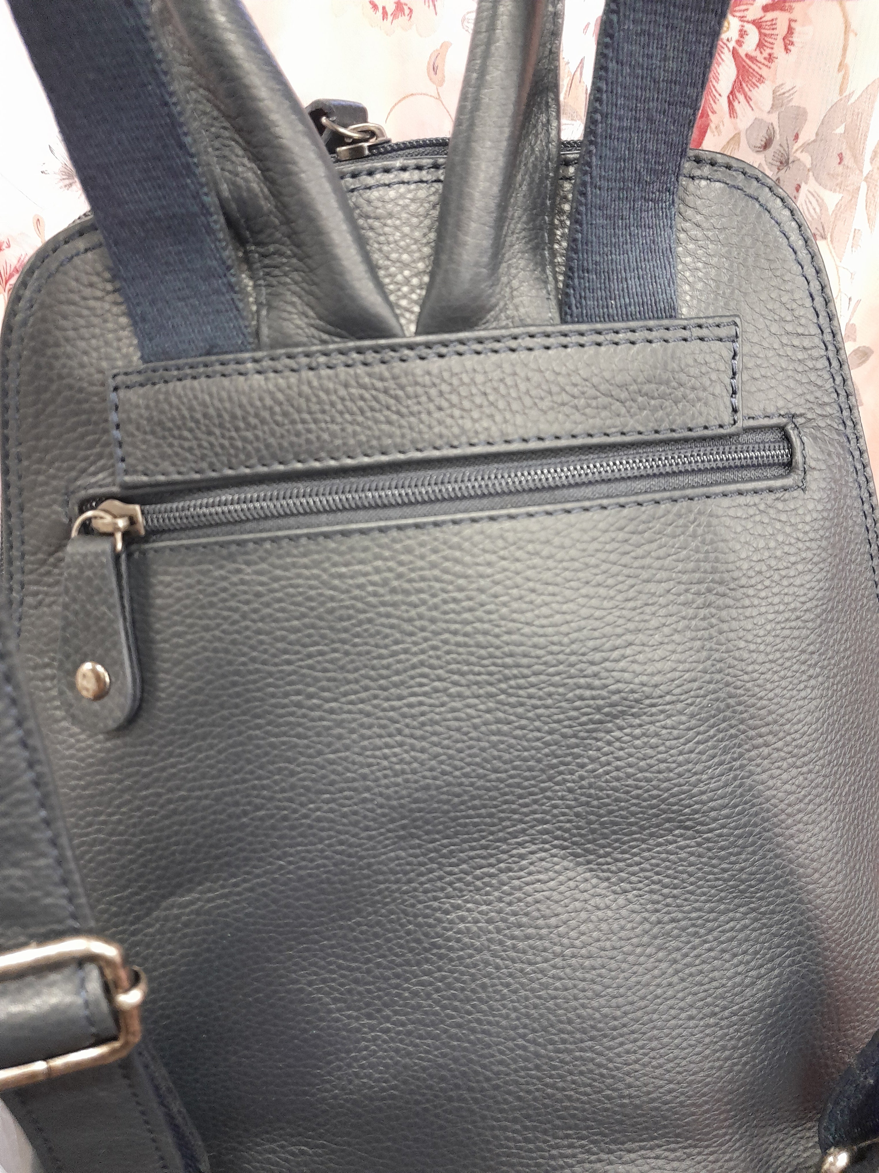 Navy Leather Backpack
