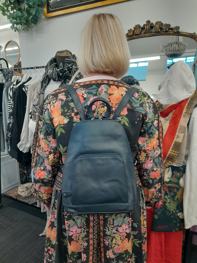 Navy Leather Backpack