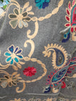 Embroidered Tassled Scarf-Grey