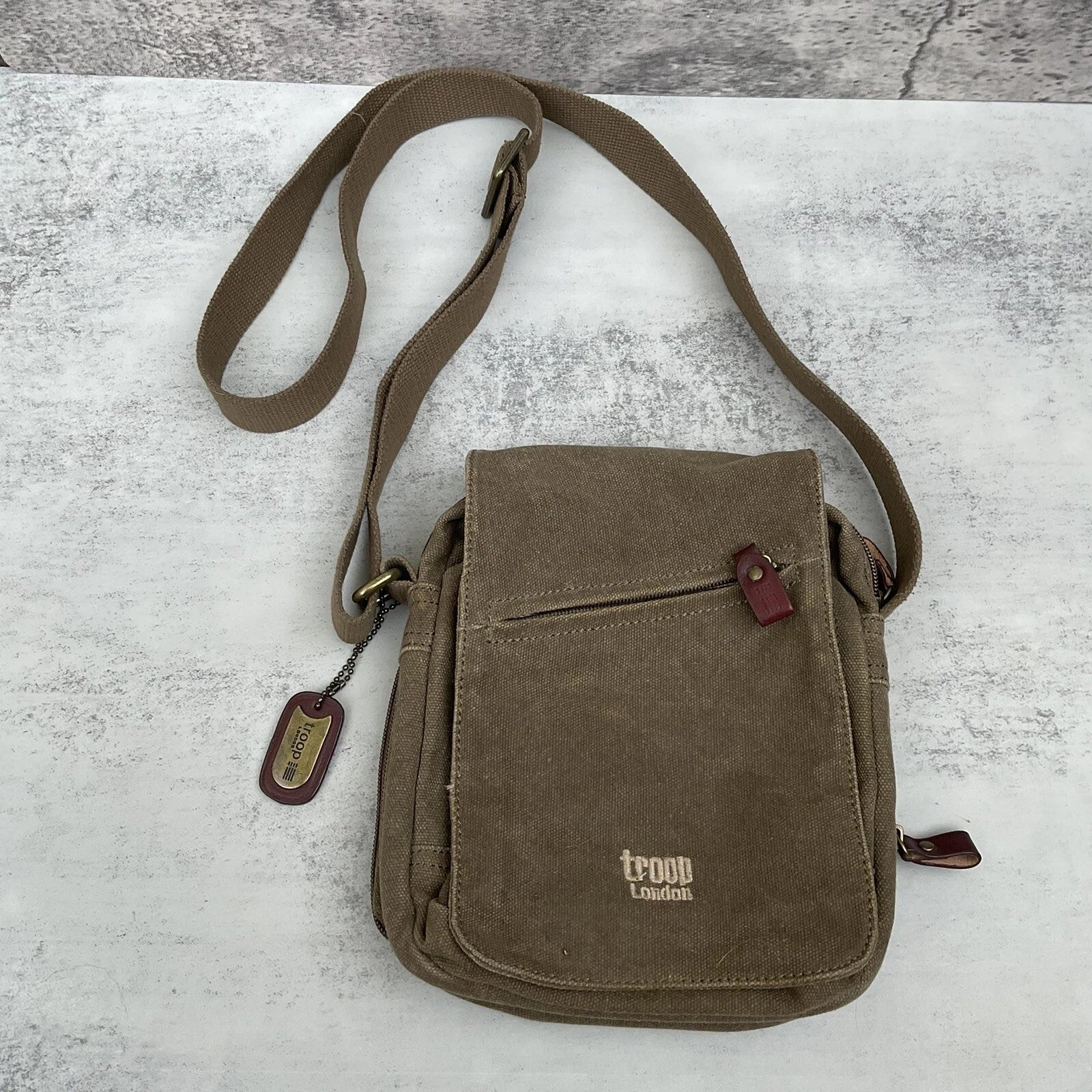 Troop London Small Zip Front Cross Body Bag - Brown