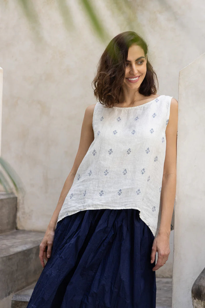 Taji Top Linen Navy Diamond by MegbyDesign