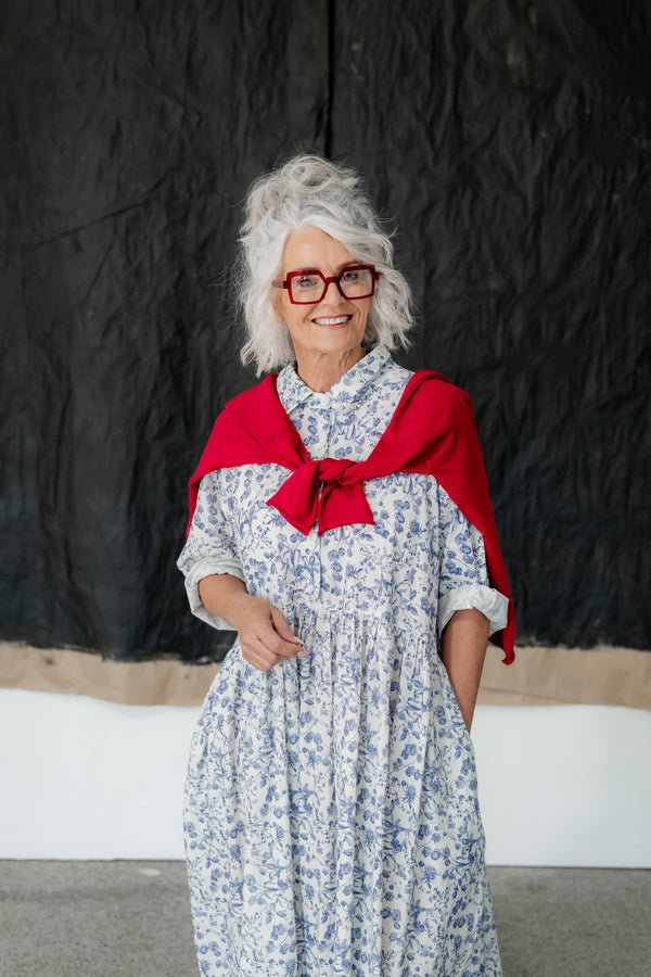 Botanical Teacup Dress | Blue Floral Cotton | Meg by Design