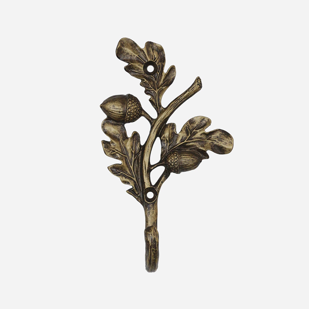 Leafy Acorn Hook in Antique Brass Finish