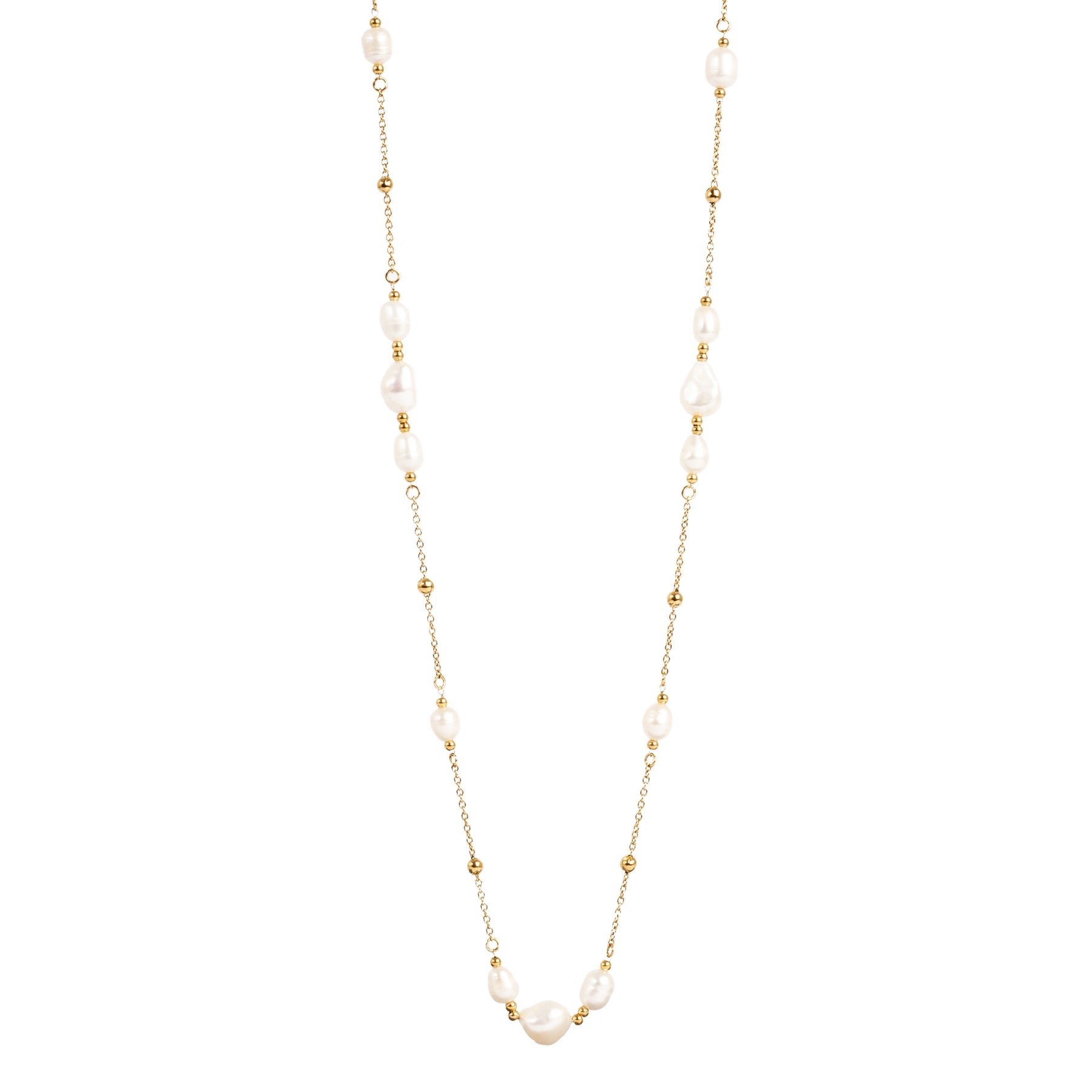 Freshwater Pearl Necklace 14k Gold Plated Steel-80cm