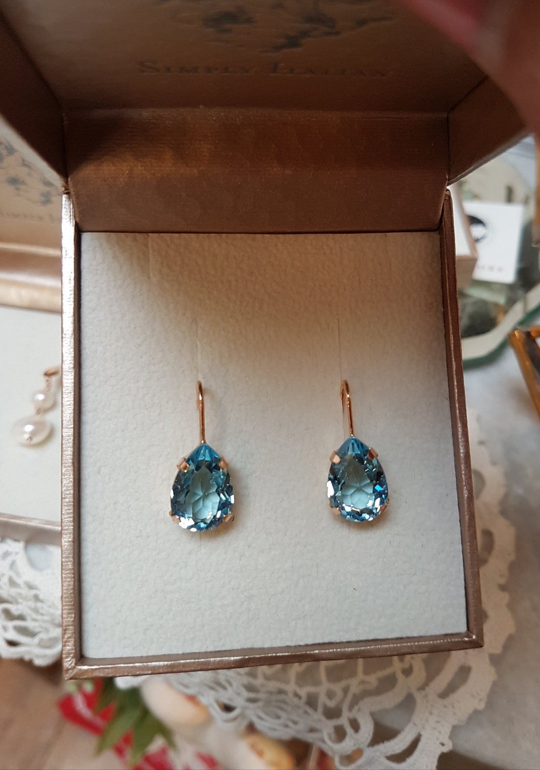 Light Blue Crystal Drop Earrings