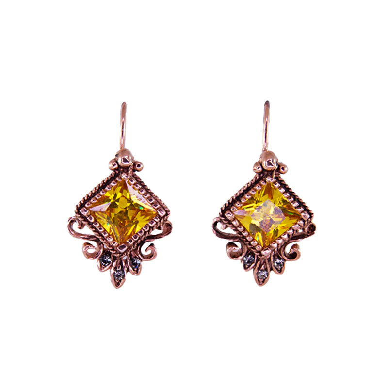 Simply Italian Decorative Bright Citrine Diamond Shape Earrings