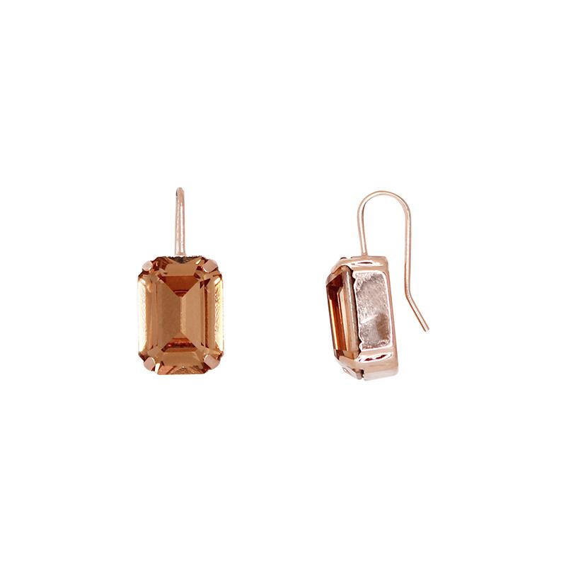 Champagne Rectangle Crystal Earrings (Rose Gold) by Simply Italian