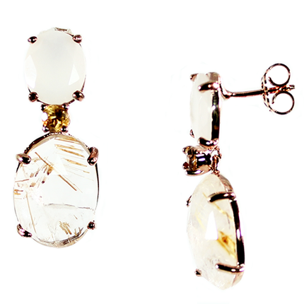 Moonstone, Citrine & Rutilated Quartz Drop Earrings