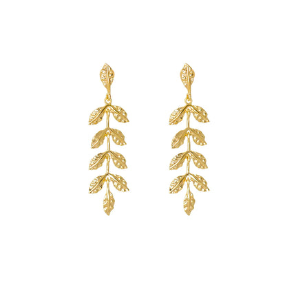 Simply Italian Yellow Gold Large Leaf Drop Earrings