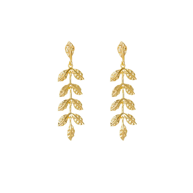 Simply Italian Yellow Gold Large Leaf Drop Earrings