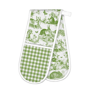 MICHEL DESIGN WORKS BUNNY TOILE DOUBLE OVEN GLOVES