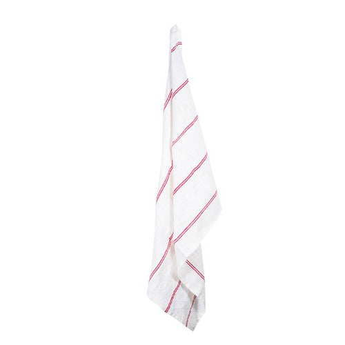 Woven White with Red Stripe Tea Towel - by French Country Collections