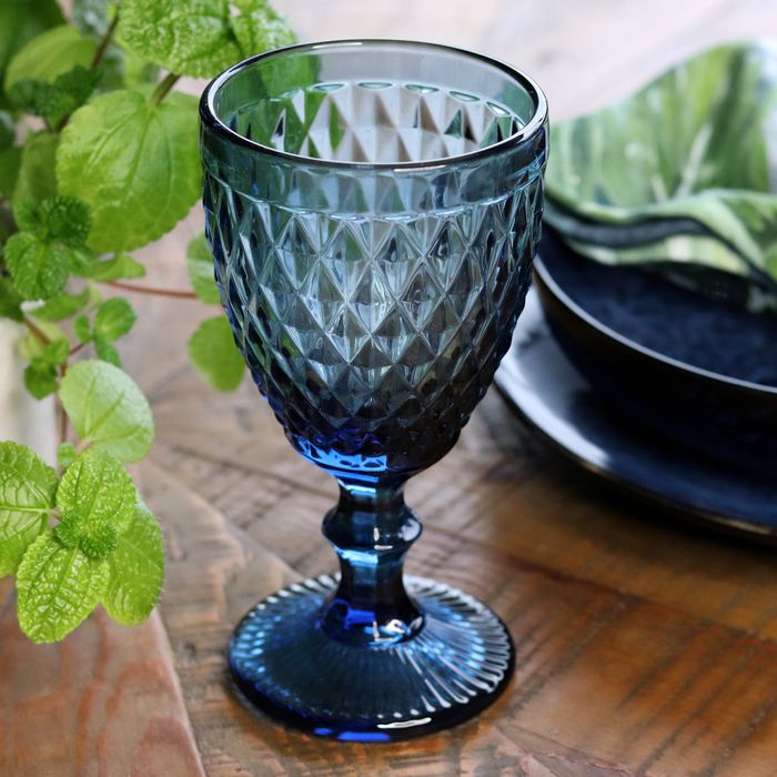 Dark blue, Diamond cut, stemmed, set /4