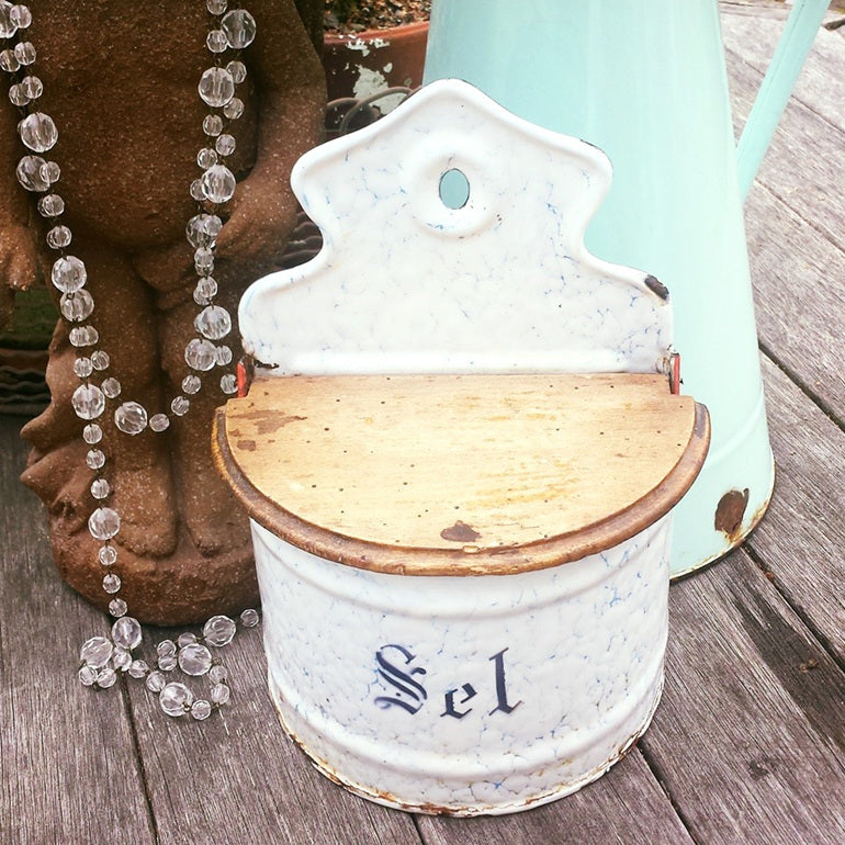 Vintage French Enamel Sel Container