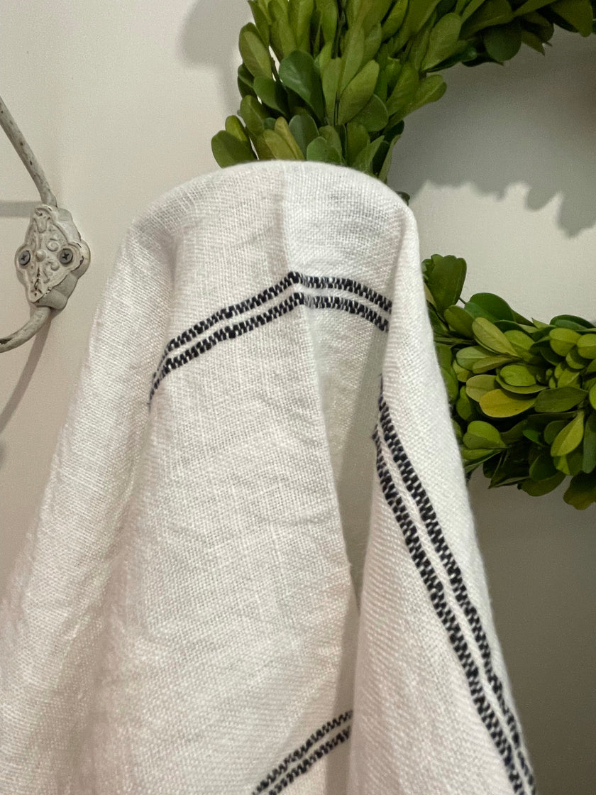 Woven Stripe Tea Towel White & Black - by French Country Collections