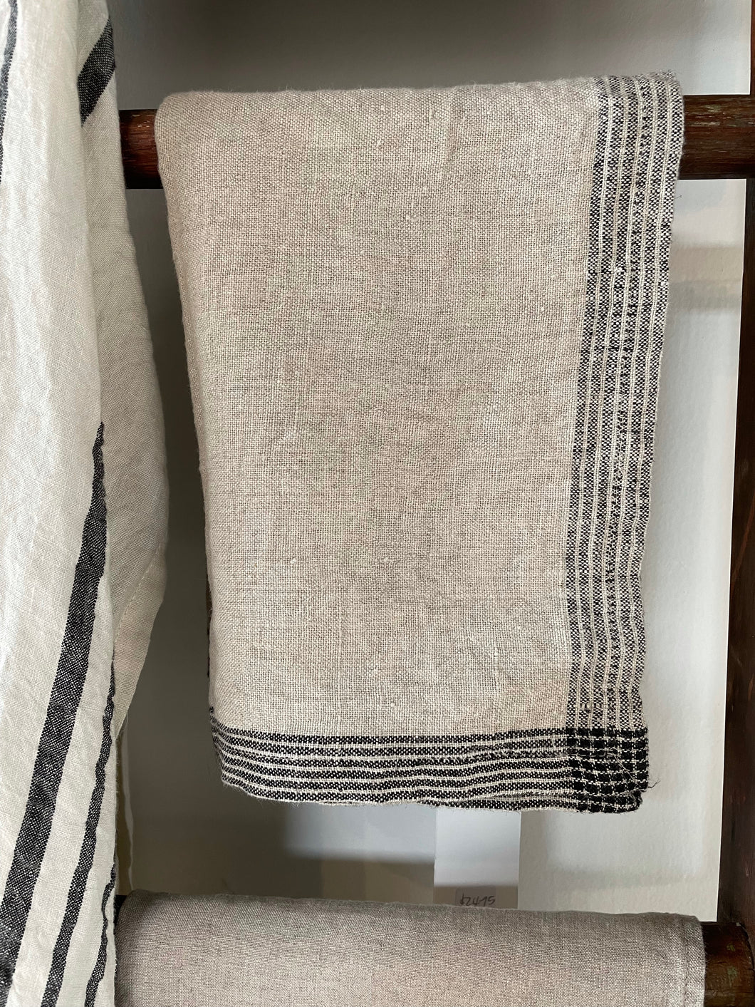 Woven Multi Stripe Tea Towel Natural & Black Border - by French Country Collections
