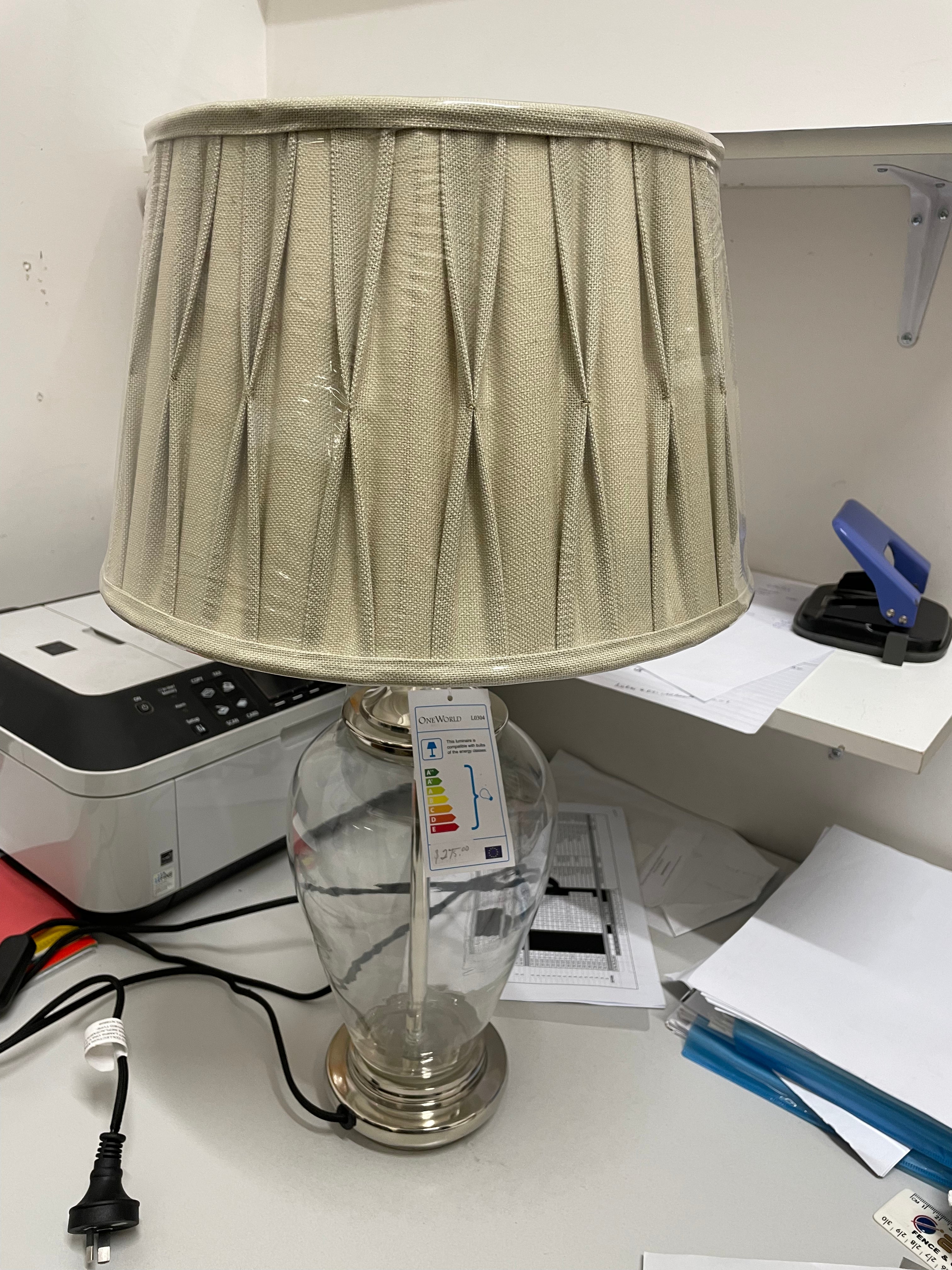 One World Glass Lamp with Pleated Shade