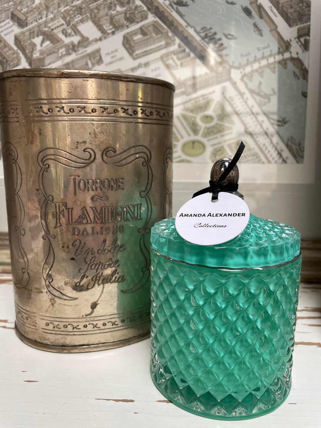 Parisienne Glamour Medium Turquoise/Silver Candle - by Amanda Alexander Collections